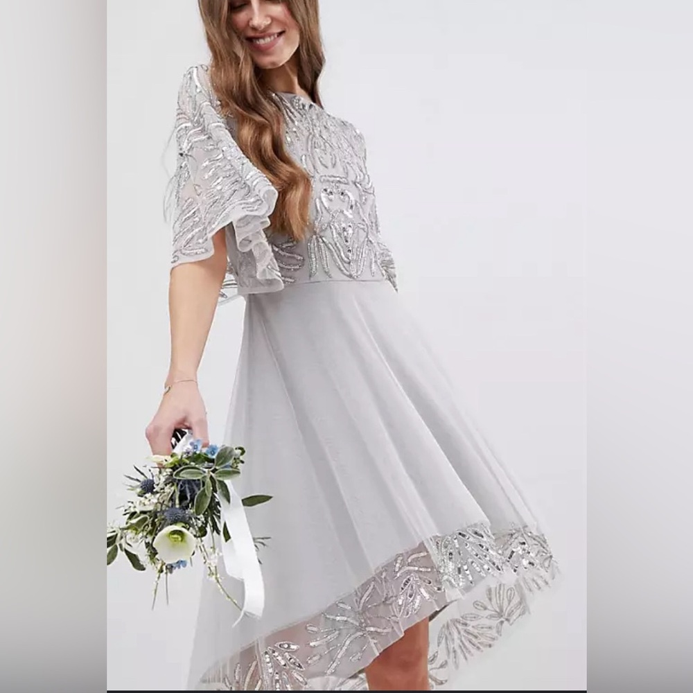 High low silver sequins dress.